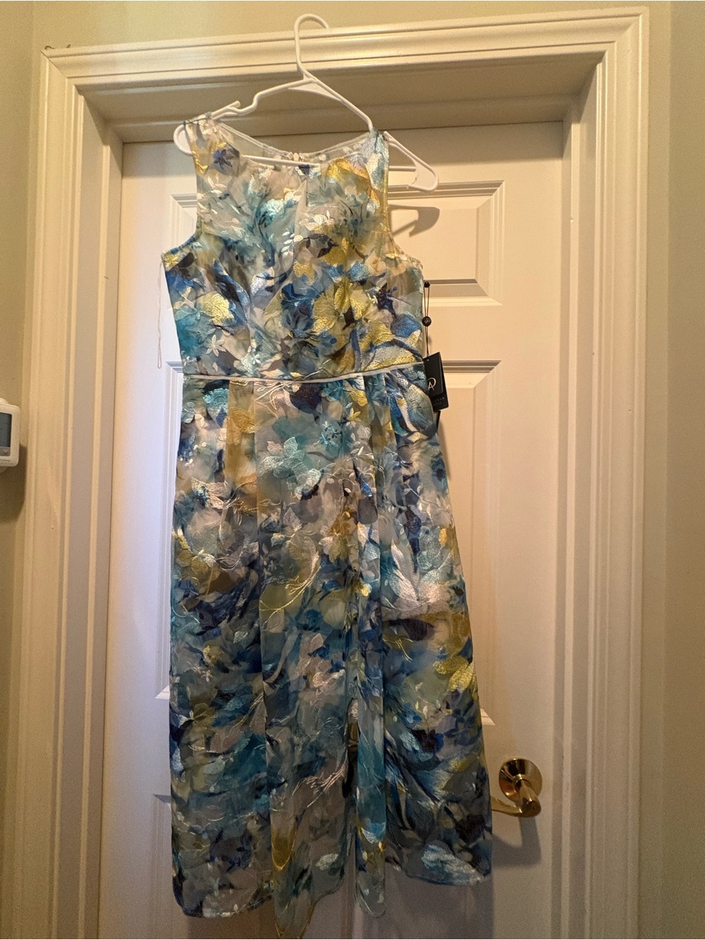 Macy's Sleeveless Floral Midi Dress in Blue, Yellow and White